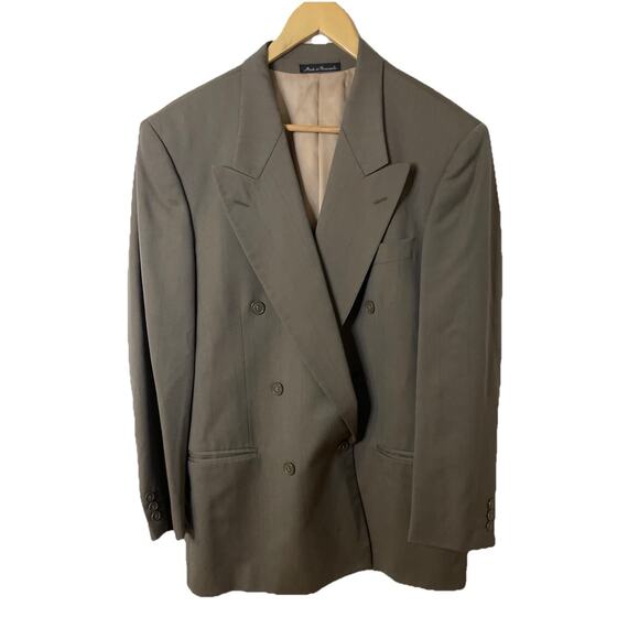 Vtg 80s Rimeris Studio Olive Green Wool Double Breasted Blazer Wall St Jacket 40 - Picture 11 of 12